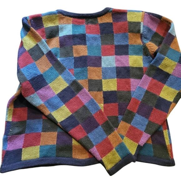 Vintage Paul Harris Design Cardigan Women's Small Mutlicolor Cotton Checkerboard - Picture 2 of 4